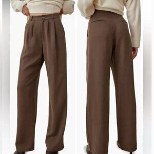 Reformation Mason Trouser Pants High Waisted Woodland Brown Chocolate Size 2